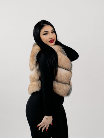 Haina din blana naturala de Vulpe Canadiana, Model 2 in 1