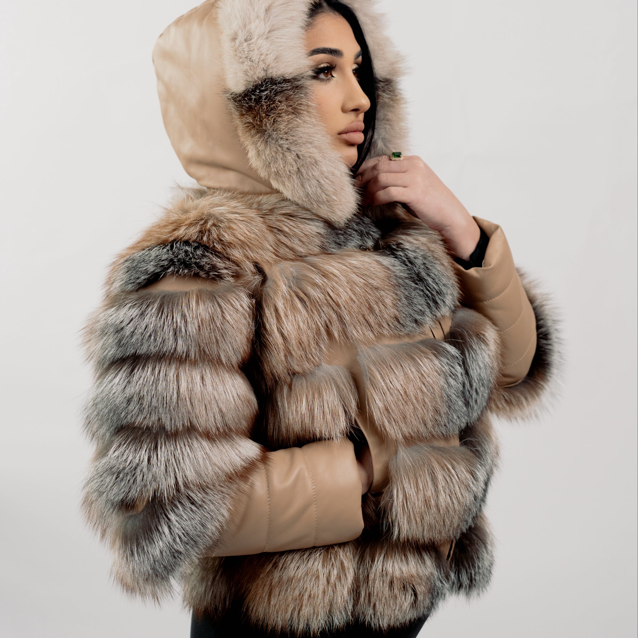 Haina din blana naturala de Vulpe Canadiana, Model 4 in 1