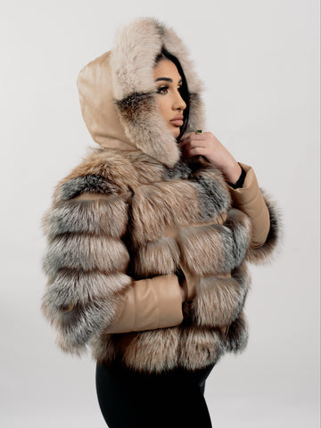 Haina din blana naturala de Vulpe Canadiana, Model 4 in 1