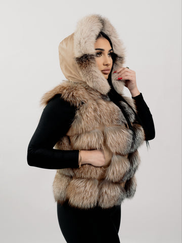 Haina din blana naturala de Vulpe Canadiana, Model 4 in 1