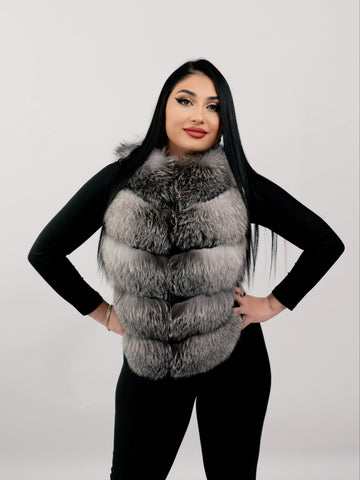 Haina de blana naturala de Vulpe Polara Argintie, Model 2 in 1