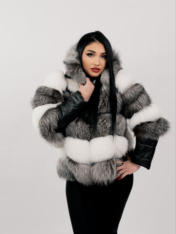 Haina din blana naturala de Vulpe Polara, Model 4 in 1