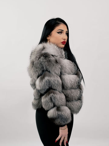 Haina de blana naturala de Vulpe Polara Argintie, Model 2 in 1