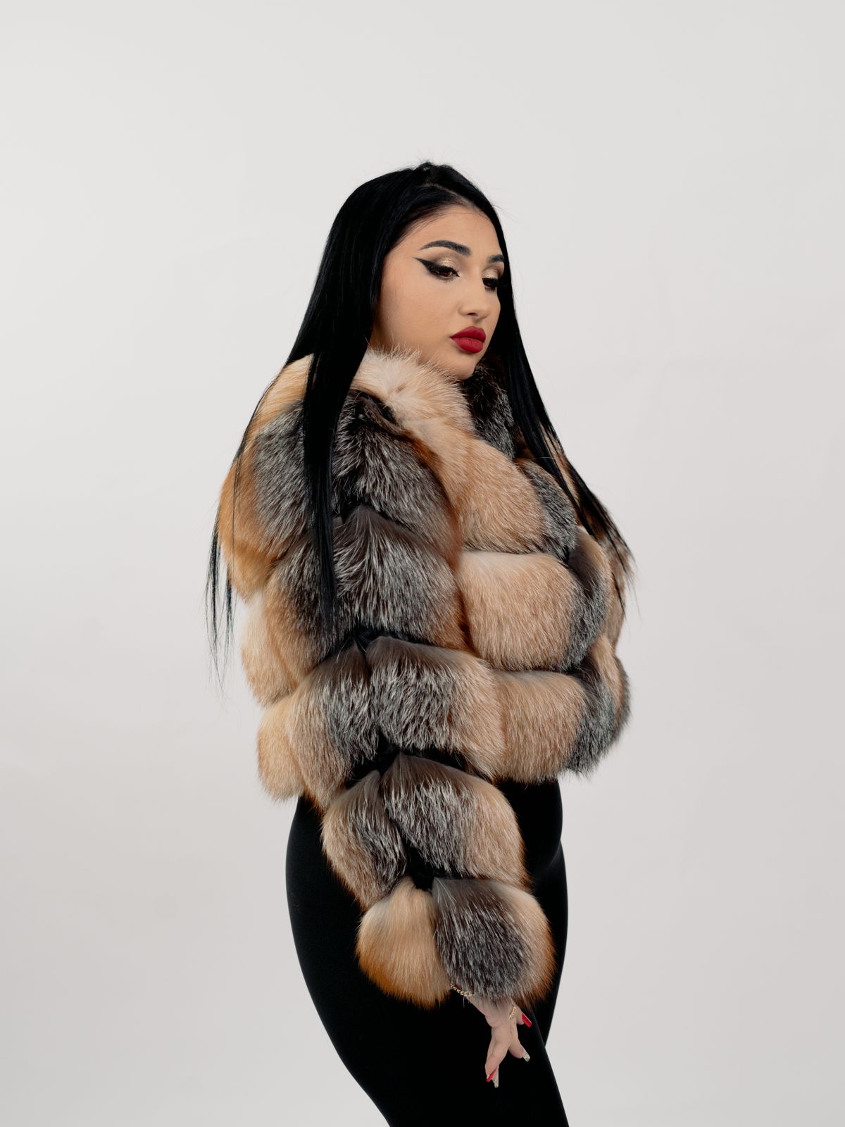 Haina din blana naturala de Vulpe Canadiana, Model 2 in 1